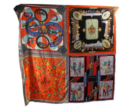 Hermes Orange and Red Rope and Chain Panelled Scarf 42 cm x 42 cm