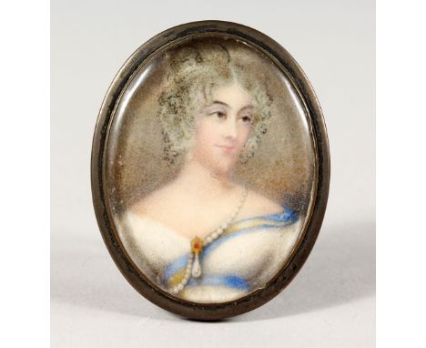 AN OVAL PORTRAIT OF E. H. STAPYLTON (MYTON) - 1799-1887, in a later silver case. London 1900.  Made by C &amp; WP.  2ins x 1.