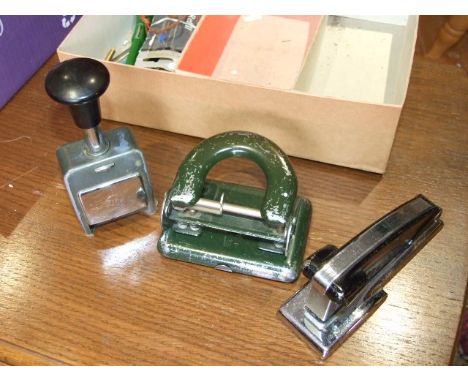 Vintage Comet Stapler , ENM 4513 Date Stamper , Hole Punch &amp; various Parker Jotters etc
