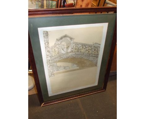 Ltd Edition Signed Print of Venice Richard Bear 8/70 ( frame broken )