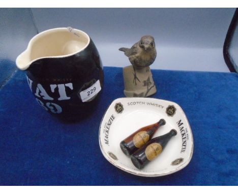 Mixed lot to include Poole Pottery Wren, Wade Scotch Whiskey jug and tray plus 2x vintage miniature Guinness extra stout bott