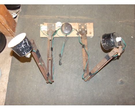 Pair of Vintage Machinists Lights with Black Enamel Shades