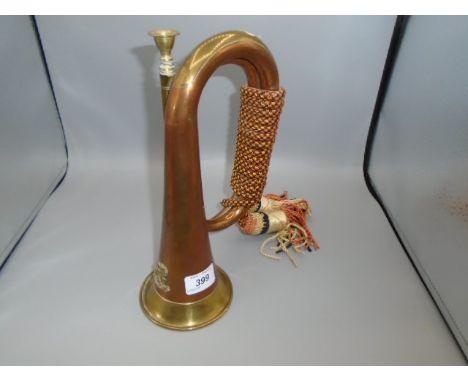 Copper and Brass bugle with Kumaon regimental cap badge and tassels