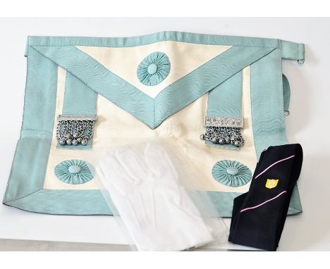 A collection of Masonic items - Sash, Gloves, Tie 