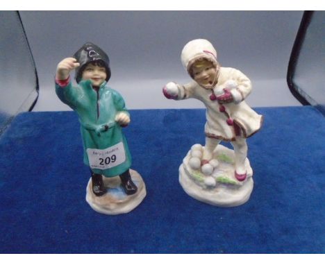 2 Royal Worcester Figurines - 'December' and 'February', both 6" tall