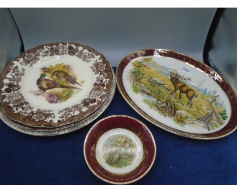 Collection of plates featuring animals to include Spode and Royal Worcester  plus 6 china cups