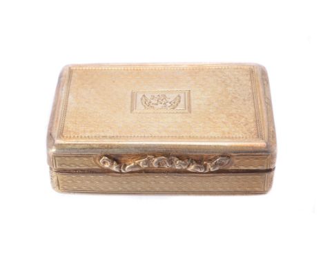 A William IV gold rectangular vinaigrette, maker's mark WH, London 1837, with engine turned decoration, the cover engraved wi