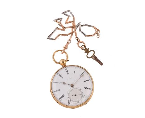 Unsigned,18 carat gold open face pocket watch, no. 25641, circa 1857Movement: Three quarter plate, duplex escapement, bimetal