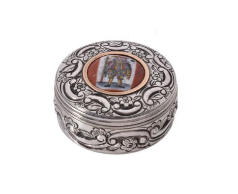A late George III or early George IV Irish silver and enamel circular box, maker's mark IW (not traced), Dublin circa 1810-20