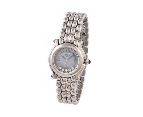 Y Chopard, Happy Sport, Ref. 8425, Lady's stainless steel bracelet watch with floating diamonds and mother of pearl dial, no.