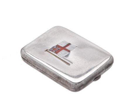 A silver match holder by H. S. Benzie, London 1923, the cover with enamelled flag for the Royal Yacht Squadron, the inside en
