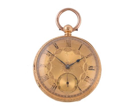 Unsigned,18 carat gold open face pocket watch, no. 7786, circa 1865Movement: Lever fusée, bimetallic split balance, flat bala