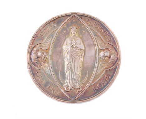 Berkshire, Beaumont College, silver medal circa 1912, holy figure standing, angels each side, rev. view of Beaumont College, 