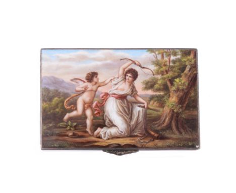 An Austrian silver and enamel rectangular box, maker's mark R-S (not traced), Vienna 1872-1922 .900 standard, the cover paint