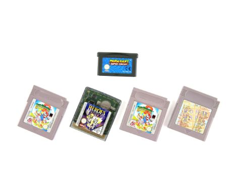 Set of five classic Game Boy games (unboxed). To include 'Super Mario Land 2: 6 Gold Coins' (x2), 'Heroes of Might and Magic'