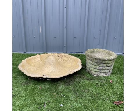 Cast iron pig trough painted in yellow and cast stone planter Dimensions: Height:&nbsp;20cm&nbsp; Depth/Diameter:&nbsp;75cm