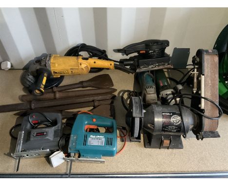 DeWalt and other angle grinders, jigsaws, NTG6L-4 bench grinder with sander attachment and jack hammer bits