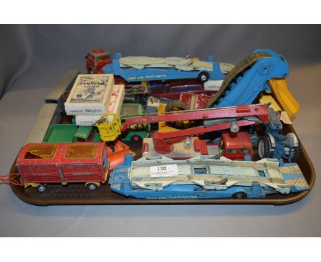 Tray Lot; Collection of Corgi Play Worn Diecast Vehicle Including Trucks, Fire Engine, etc. 