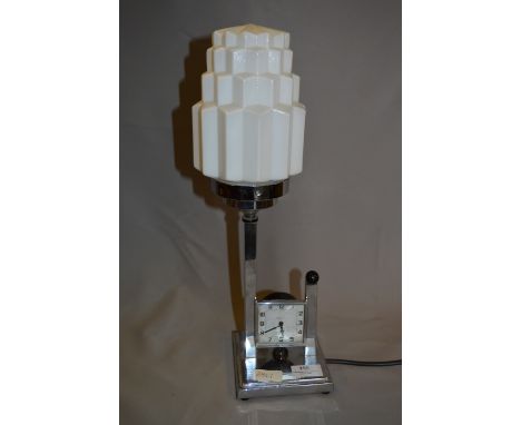 Art Deco Chrome Clock Table Lamp 