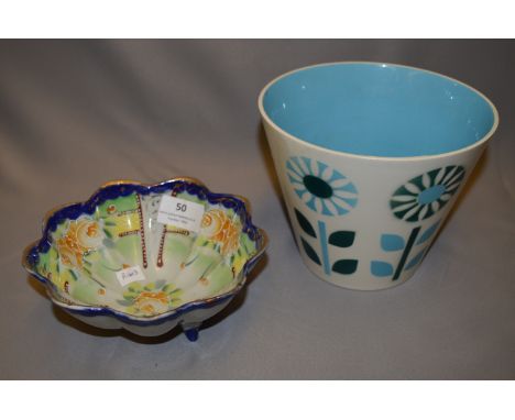 Japanese Painted Dish and a Hornsea Sunflower Pottery Jardiniere by John Clappison  