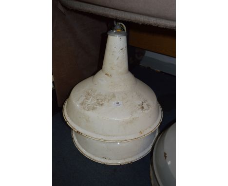 Pair of White Enameled Industrial Light Fittings 