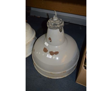 Pair of Grey Enameled Industrial Light Fittings 