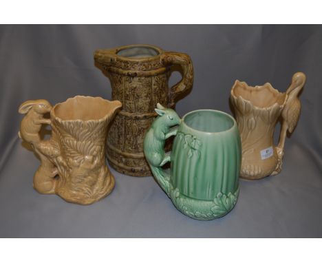 Three Sylvac Jugs "Squirrel", "Stork" & "Rabbit" and a Stoneware Jug 