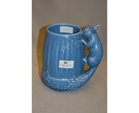 Sylvac Blue Pottery Jug with Squirrel Handle 