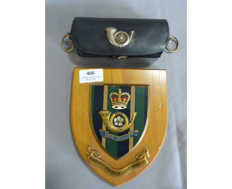WWI King's Own Yorkshire Light Infantry Sash Case and a Oak Shield Plaque (Relating to Lot 404) 