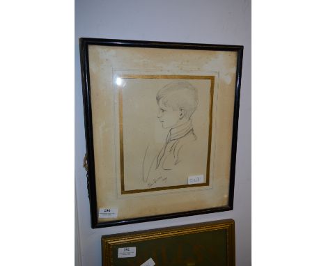 Framed Pencil Sketch "Young Boy" by Pat Bonney 1937