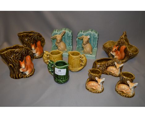 Collection of Sylvac Pottery Bookends, Posy Vases, Jugs, Squirrels, Rabbits and Deer 