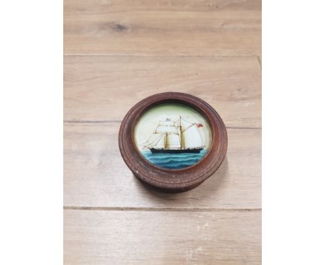 WOODEN TRINKET BOX WITH REVERSE PAINTED SHIP