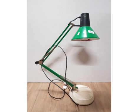 GREEN ANGLEPOISE LAMP WITH CREAM CIRCULAR BASE