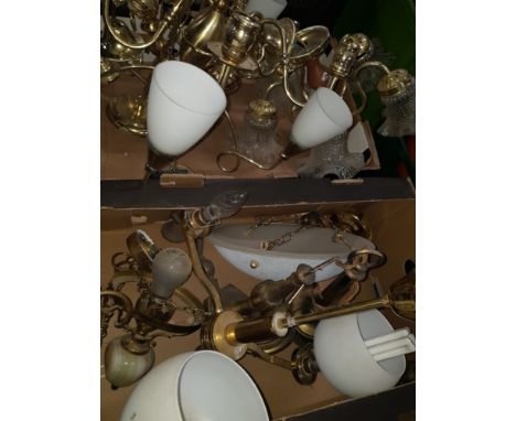 2 BOXES CONTAINING BRASS LIGHT FITTINGS ETC