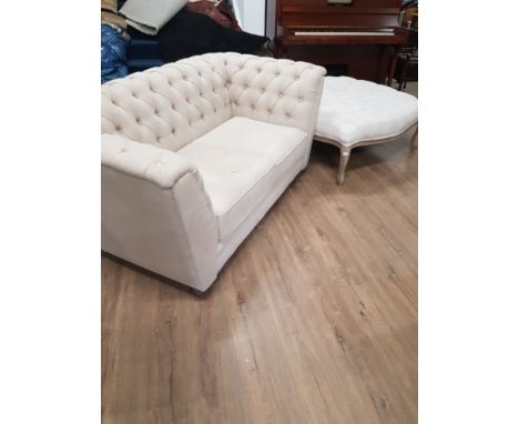 MODERN FABRIC LOW BUTTON BACK 2 SEATER SOFA WITH LARGE FANTASTIC FRENCH STYLE FOOTSTOOL