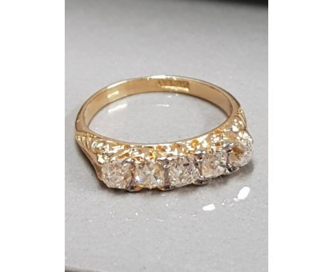 18CT YELLOW GOLD FIVE STONE DIAMOND RING APPROXIMATELY 1 10CT SIZE K AND A HALF