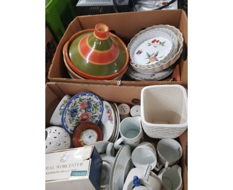 2 BOXES OF ASSORTED WARE INC ROYAL WORCESTER EVESHAM  FLAMEPROOF PORCELAIN ETC