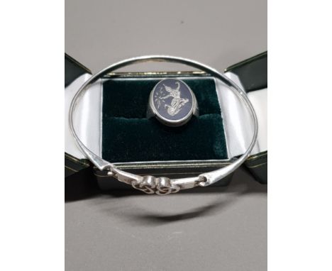STERLING SILVER BANGLE AND 2 SIDED SILVER RING