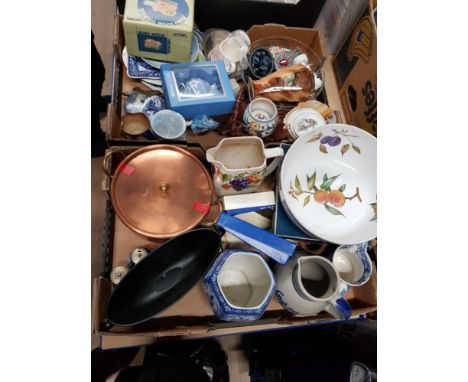 2 BOXES CONTAINING ROYAL WORCESTER EVESHAM BOWL AND WEDGWOOD JASPER WARE ETC