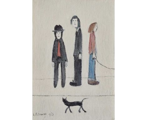 L.S. Lowry R.A. (British 1887-1976) "Three Men and a Cat", signed in blue biro in the margin, with Fine Art Trade Guild blind