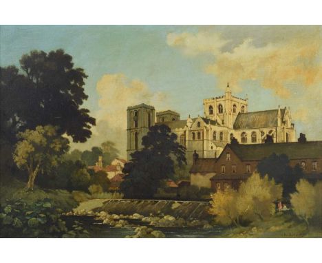 Bertram Nicholls (British 1883-1974) "Ripon", signed and dated 1953, titled on gallery label - 'The Fine Art Society Ltd., Lo