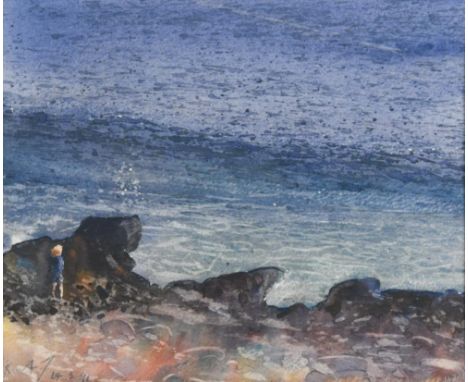 § Kurt Jackson (British, b.1961) Child by the Sea signed with initials and dated 'K A J / 14.3.91' (lower left) watercolour 1