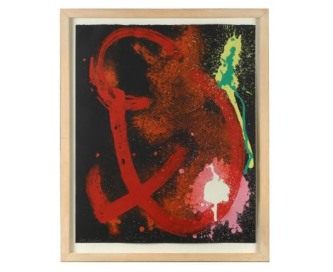 § John Hoyland, RA (British, 1934-2011) Root signed, dated '92' and inscribed 'For Caroline' in pencil coloured silkscreen, p