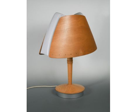 A 1970s table Lamp by Lucid of France originally designed for the Barcelona Hilton hotel, in Scandinavian style with beech-wo