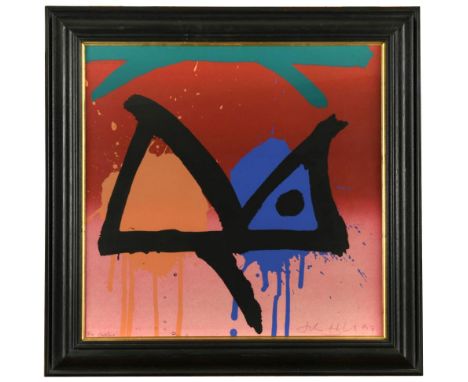 § John Hoyland, RA (British, 1934-2011) Twin Peaks signed, dated '92' and inscribed 'For Caroline' in pencil coloured screenp