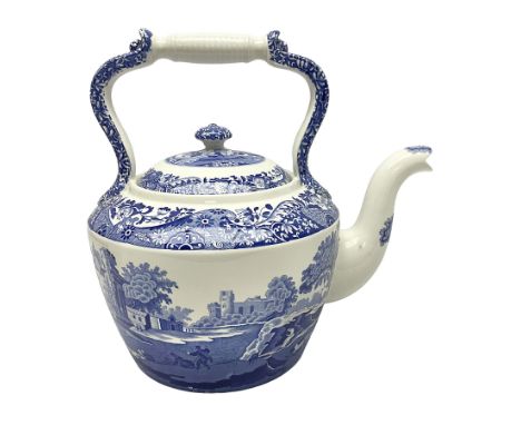 Spode blue and white kettle, decorated in the Italian pattern, with printed mark beneath, H30cm.