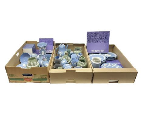 Collection of Wedgwood Jasperware, including coffee pot, Ronson table lighter, large collection of Christmas plates, other tr