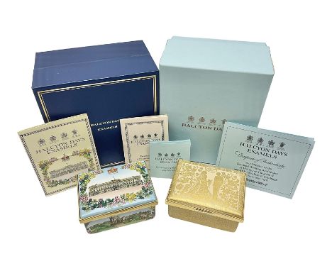 Two Halcyon Days enamel boxes, both of rectangular form, the first depicting Buckingham Palace, 'To Celebrate the Golden Jubi