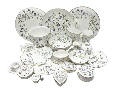 Large collection of Spode Campanula pattern ceramics, to include two cake plates, candle stick, vases bowls, planter, covered