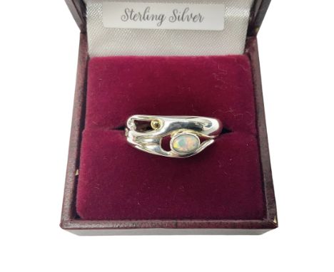 Silver 14ct gold wire opal ring, stamped 925, boxed Condition Report:Size O-P